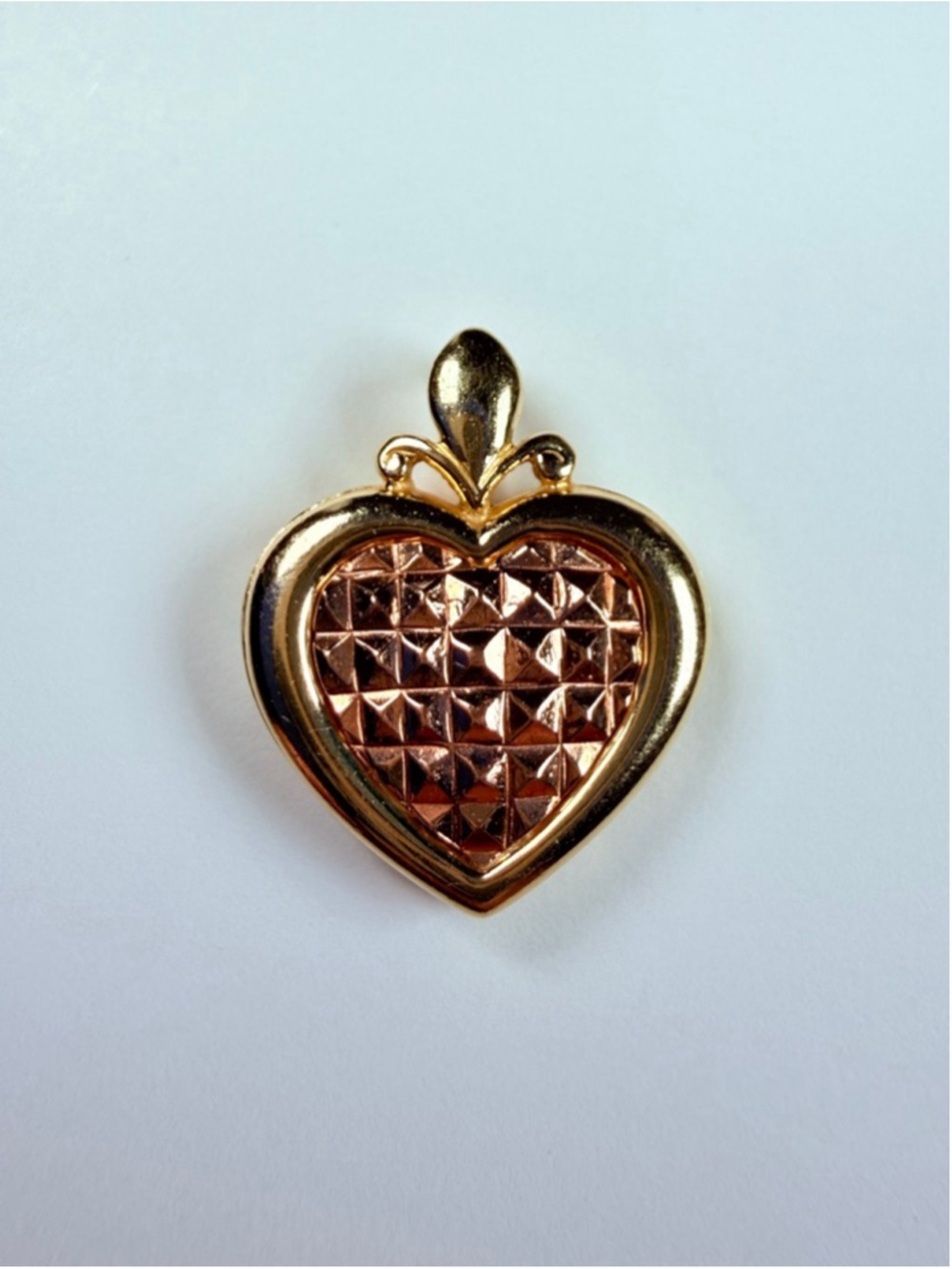 14K Solid Yellow & Rose Beverly Hills Gold Ornate Heart Necklace Charm Pendant